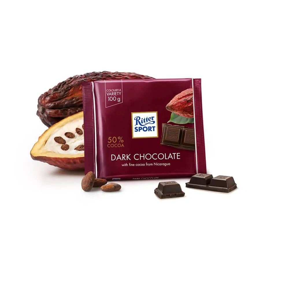 Ritter Sport 50% Cocoa Dark Chocolate Bars: 12-Piece Box