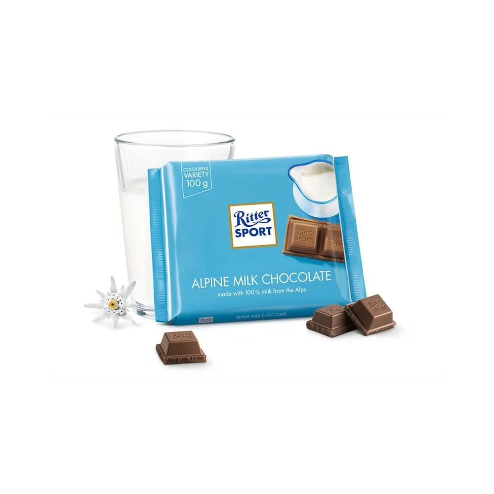 Ritter Sport Alpine Milk Chocolate Bars: 12-Piece Box