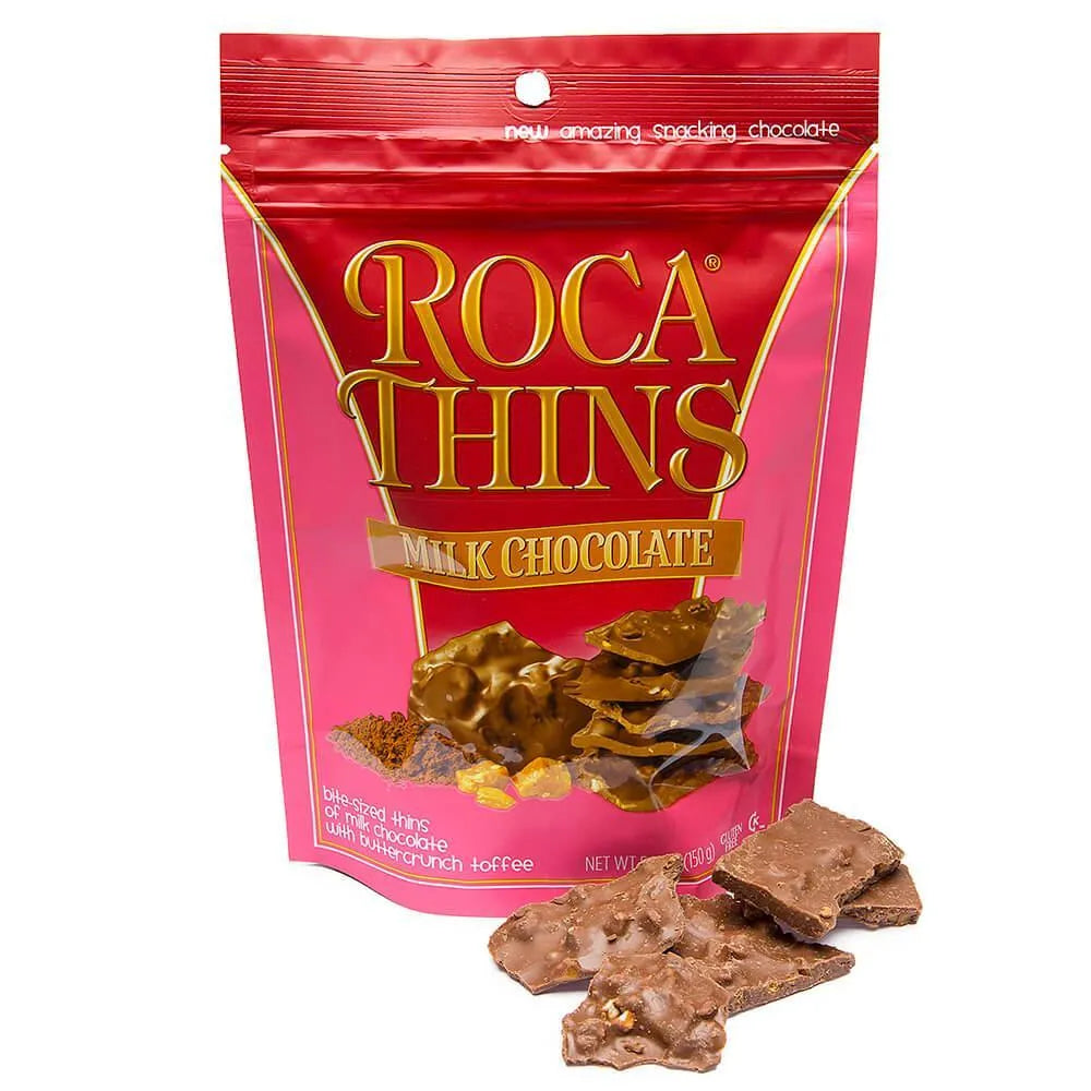 Roca Thins Buttercrunch Toffee Candy - Milk Chocolate Peg Bags: 8-Piece Case