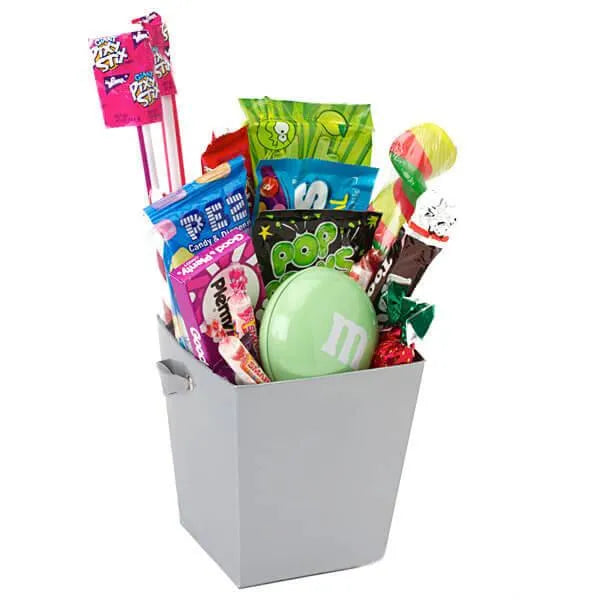 Silver Cardboard Buckets with Ribbon Handles: 6-Piece Set