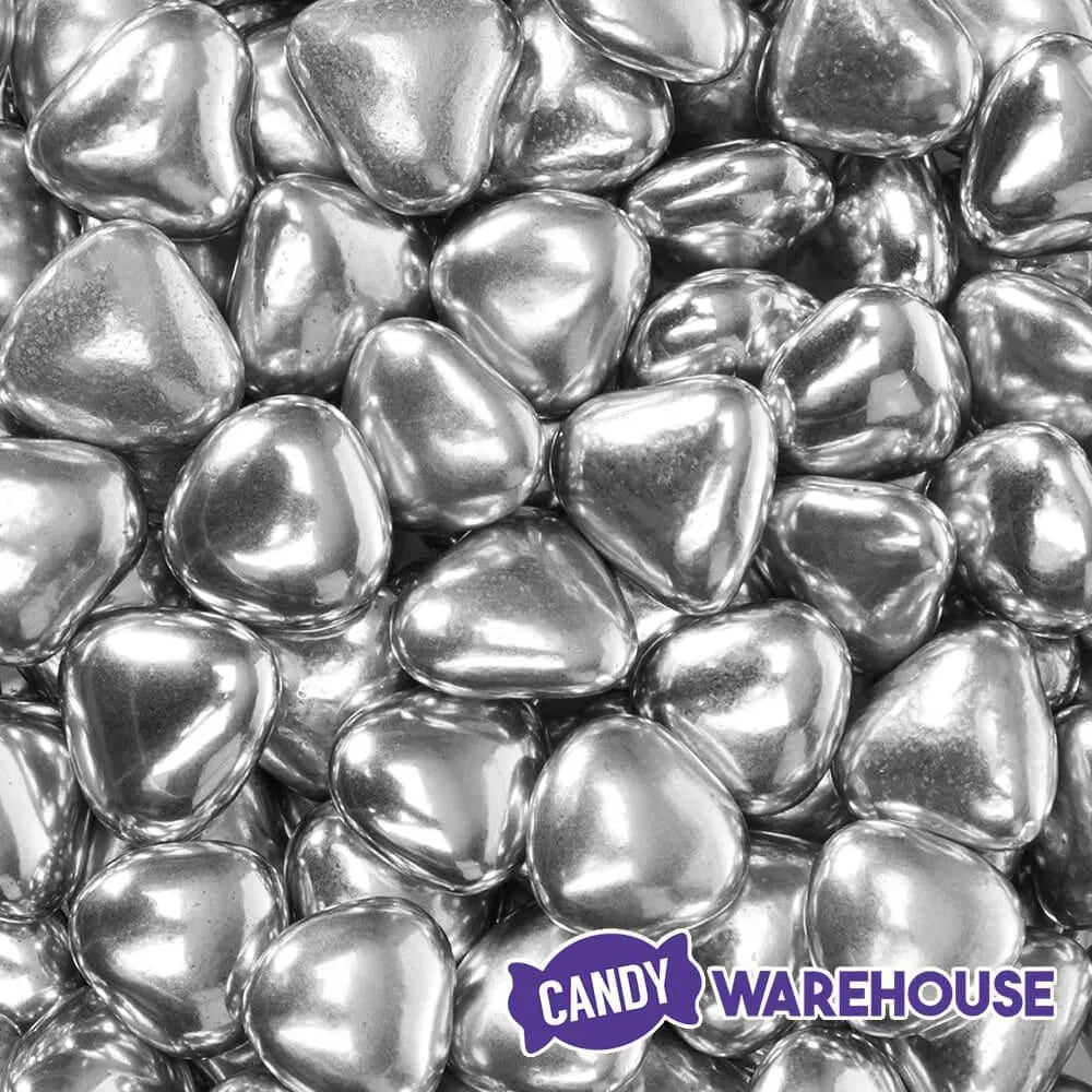 Silver Chocolate Hearts: 1LB Bag