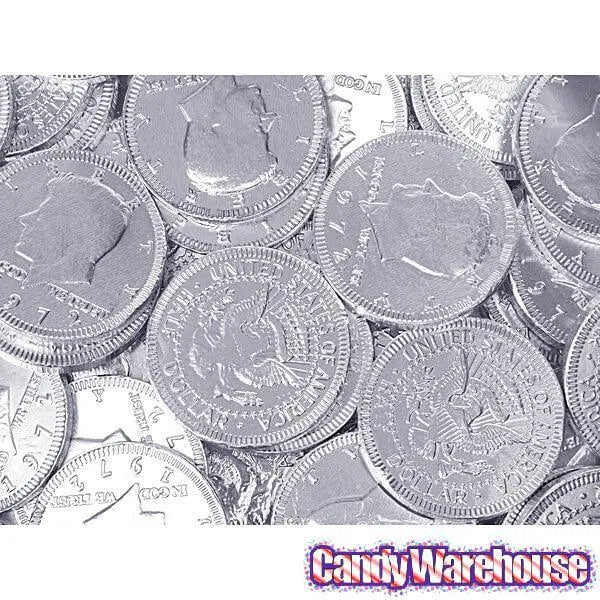 Silver Foiled Milk Chocolate Coins: 1LB Bag