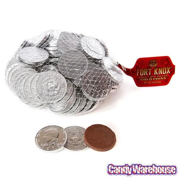 Silver Foiled Milk Chocolate Coins: 1LB Bag