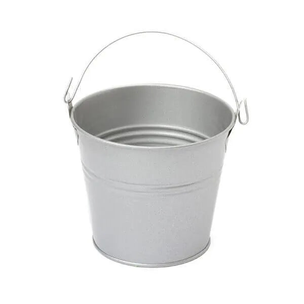 Silver Metal Pails with Handles: 12-Piece Set