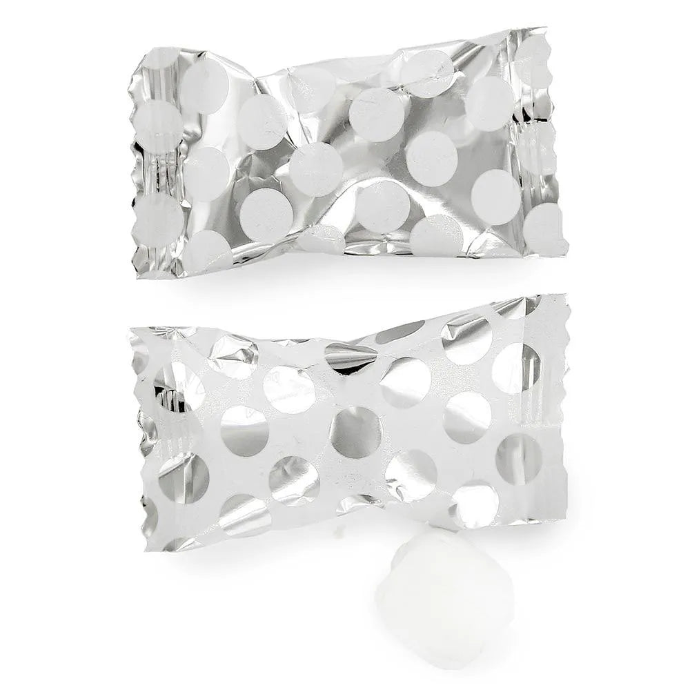 Silver Polka Dots Wrapped Butter Mint Creams: 300-Piece Case