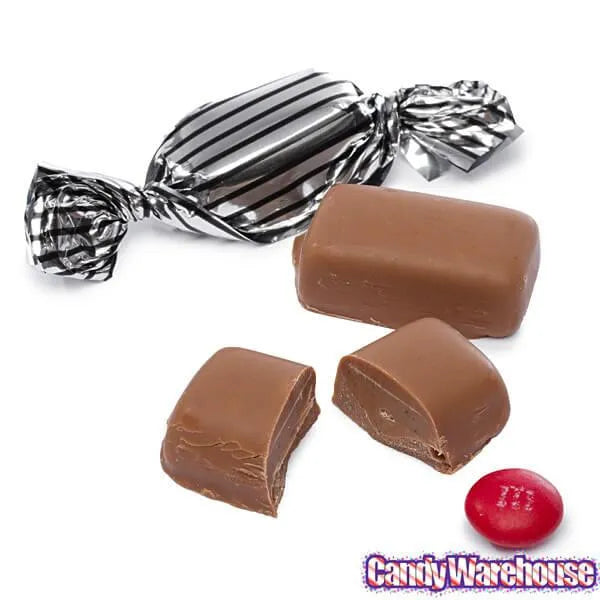 Silver with Black Stripes Wrapped Mocha Chocolate Meltaways: 1LB Bag