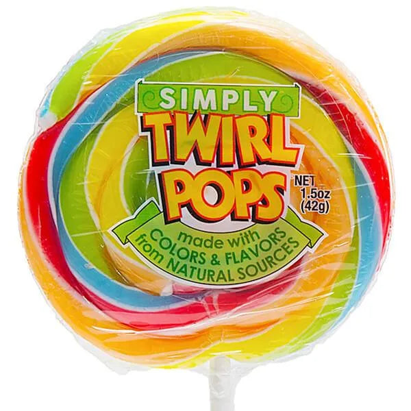 Simply Twirl Pops 1.5-Ounce Natural Swirl Suckers - Rainbow: 24-Piece Display