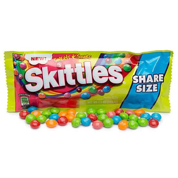 Skittles Candy King Size Packs - Sweets and Sours: 24-Piece Box