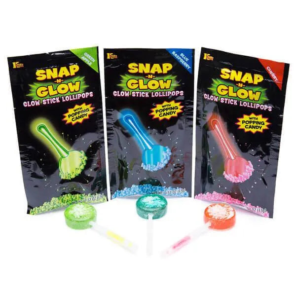 Snap-n-Glow Lollipop with Popping Powder Candy Packs: 18-Piece Display