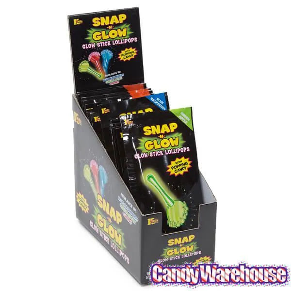 Snap-n-Glow Lollipop with Popping Powder Candy Packs: 18-Piece Display