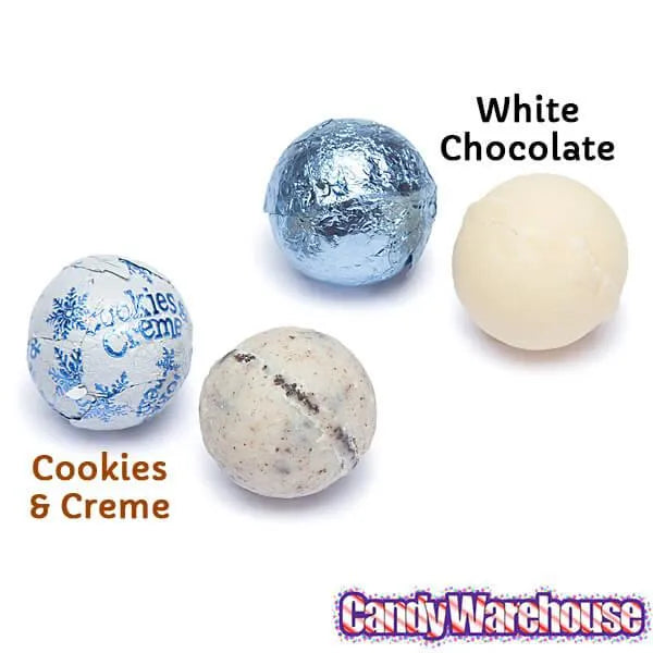 Snowflake Foiled White Chocolate and Cookies n Creme Balls: 5LB Bag