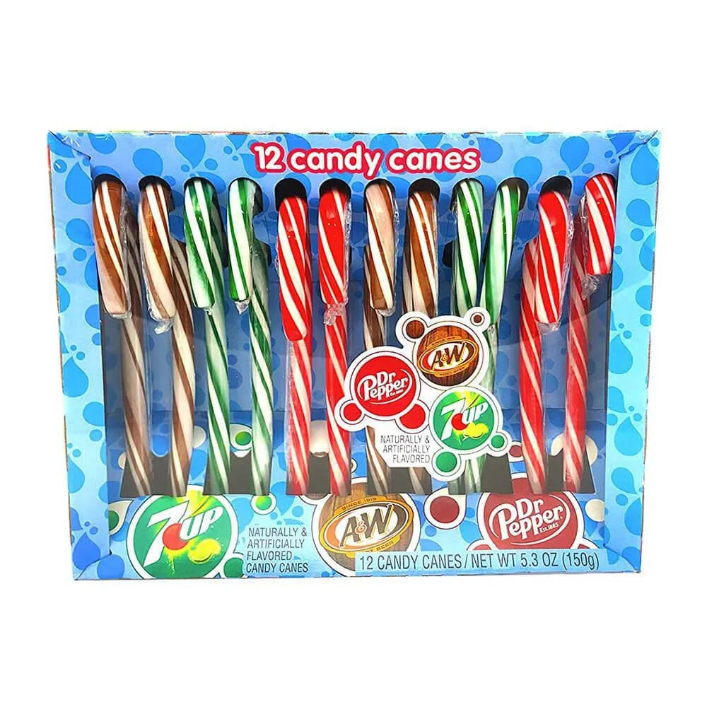 Soda Pop Candy Canes - Dr. Pepper, 7-Up, and A&W: 12-Piece Box