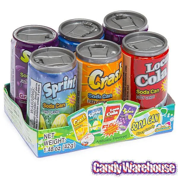 Soda Pop Fizzy Candy Cans Six-Packs: 12-Piece Box