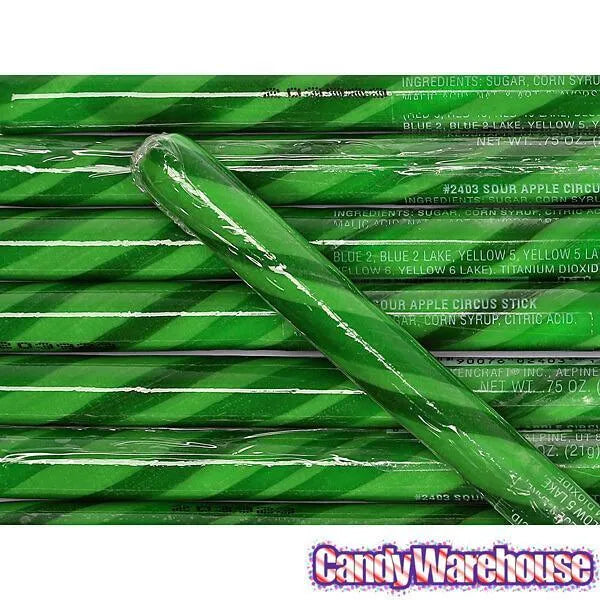 Sour Apple Hard Candy Sticks: 100-Piece Box