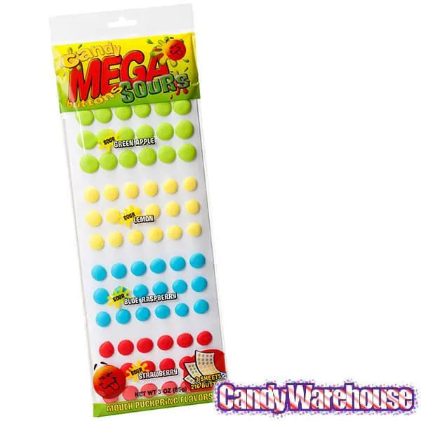 Sour Mega Candy Buttons Sheets: 3-Piece Pack