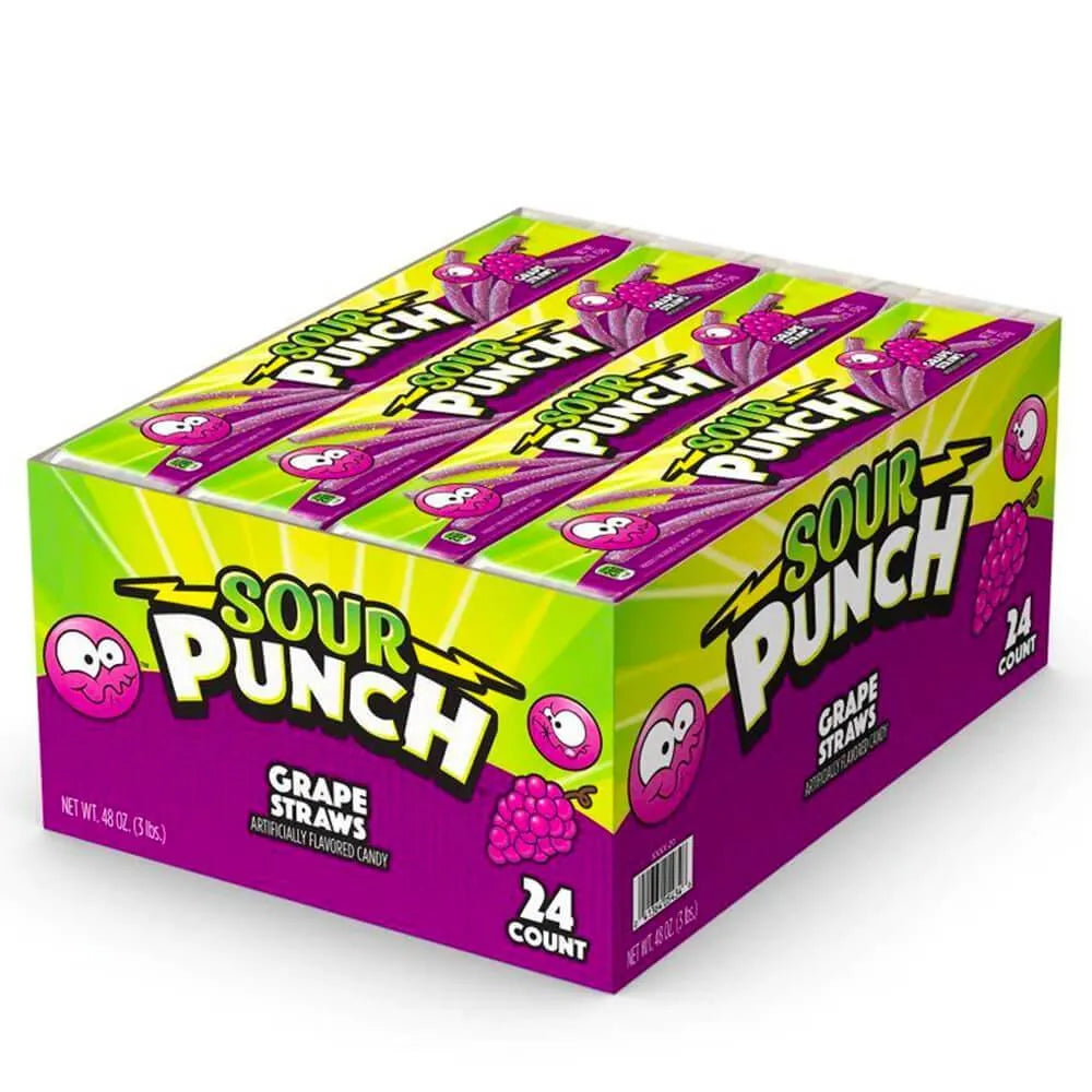 Sour Punch Straws 2-Ounce Packs - Grape: 24-Piece Box