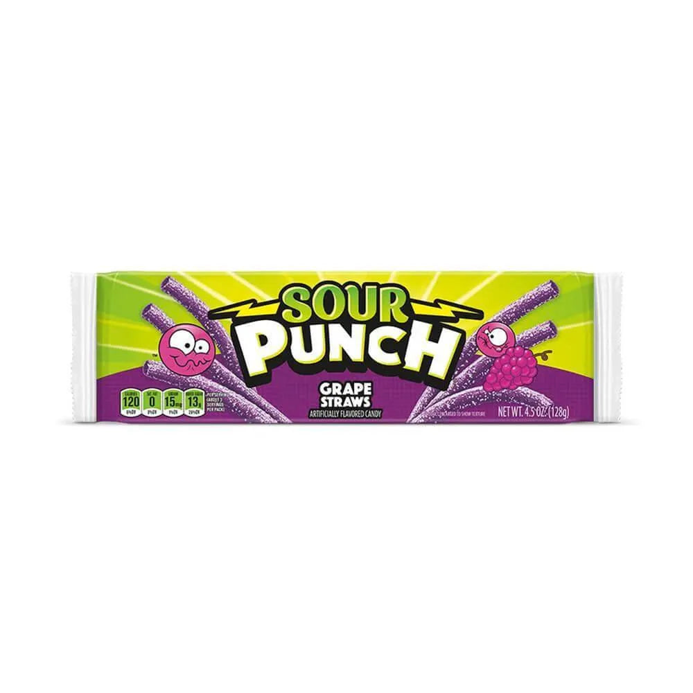 Sour Punch Straws 4.5-Ounce Trays - Grape: 24-Piece Box