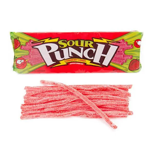 Sour Punch Straws 4.5-Ounce Trays - Strawberry: 24-Piece Box