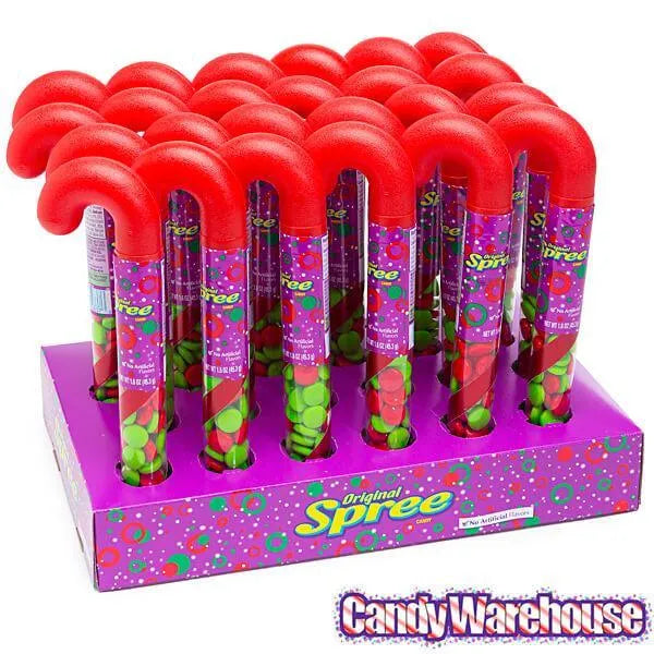 Spree Candy Filled Plastic Candy Cane Tubes: 24-Piece Box