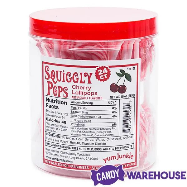 Squiggly Pops Petite Swirl Lollipops - Cherry: 24-Piece Jar