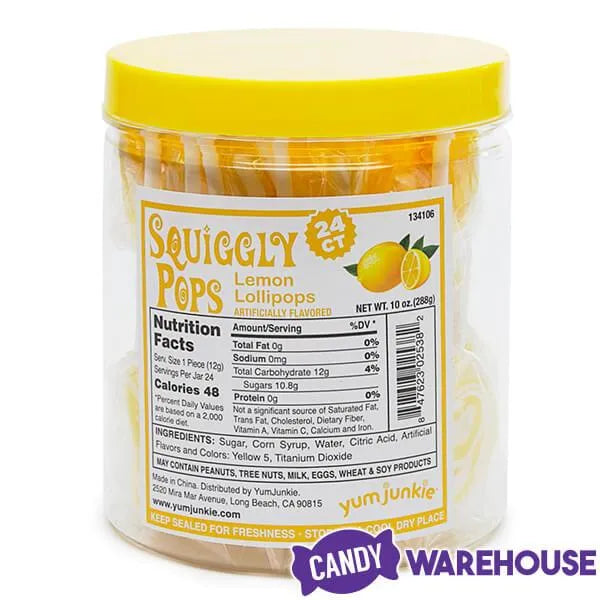 Squiggly Pops Petite Swirl Lollipops - Lemon: 24-Piece Jar