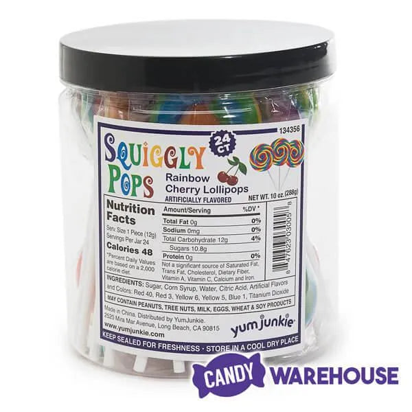 Squiggly Pops Petite Swirl Lollipops - Rainbow Cherry: 24-Piece Jar