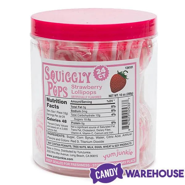 Squiggly Pops Petite Swirl Lollipops - Strawberry: 24-Piece Jar