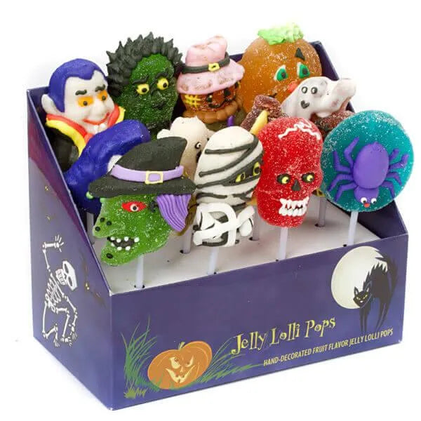 Squire Boone Halloween Characters Jelly Lollipops Candy: 12-Piece Box