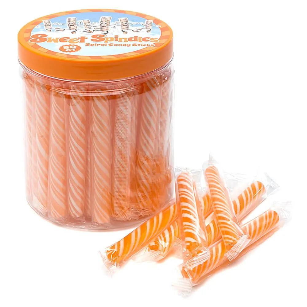 Sweet Spindles Mini Hard Candy Sticks - Orange: 50-Piece Jar