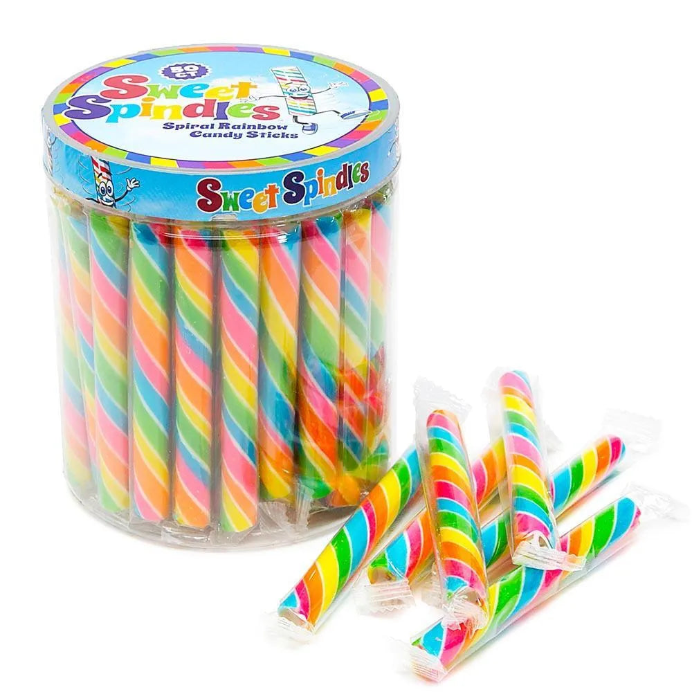 Sweet Spindles Mini Hard Candy Sticks - Rainbow: 50-Piece Jar