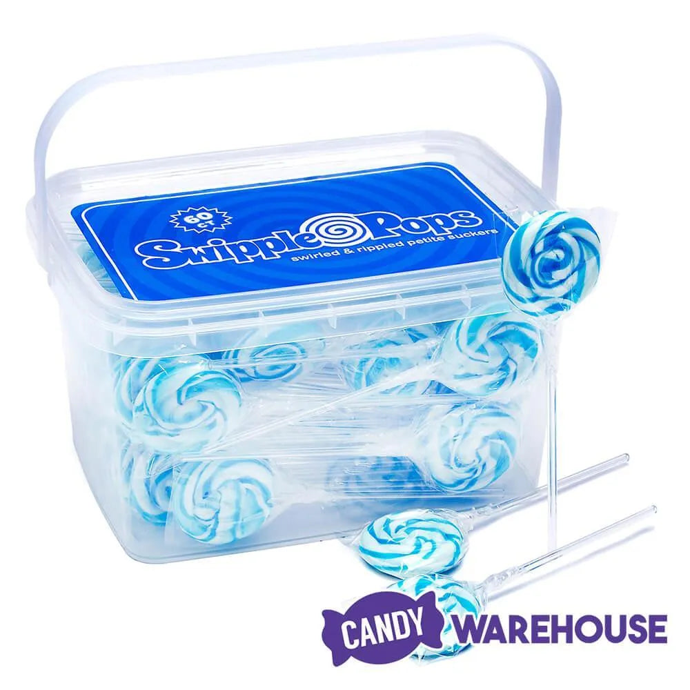 Swipple Pops Petite Swirl Ripple Lollipops - Blue Raspberry: 60-Piece Tub