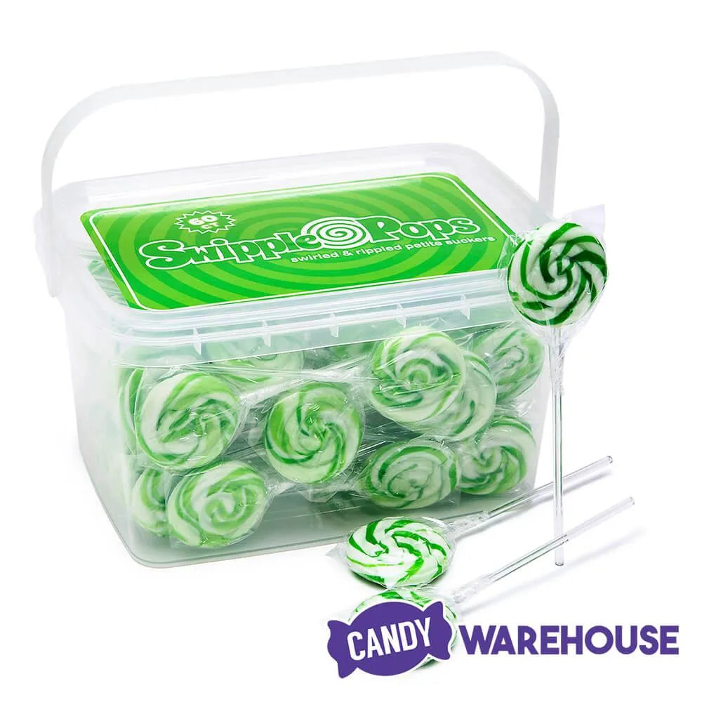 Swipple Pops Petite Swirl Ripple Lollipops - Green Lime: 60-Piece Tub