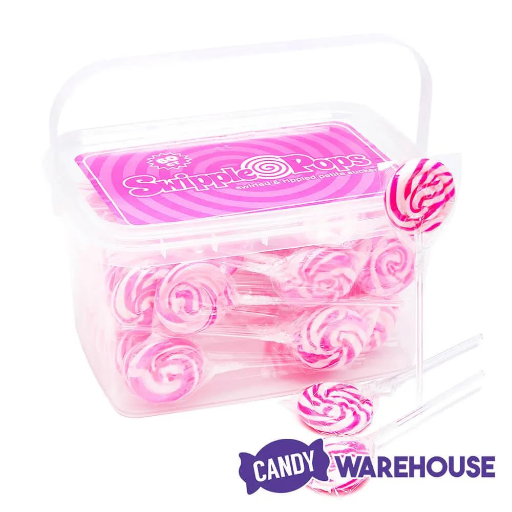 Swipple Pops Petite Swirl Ripple Lollipops - Pink Strawberry: 60-Piece Tub