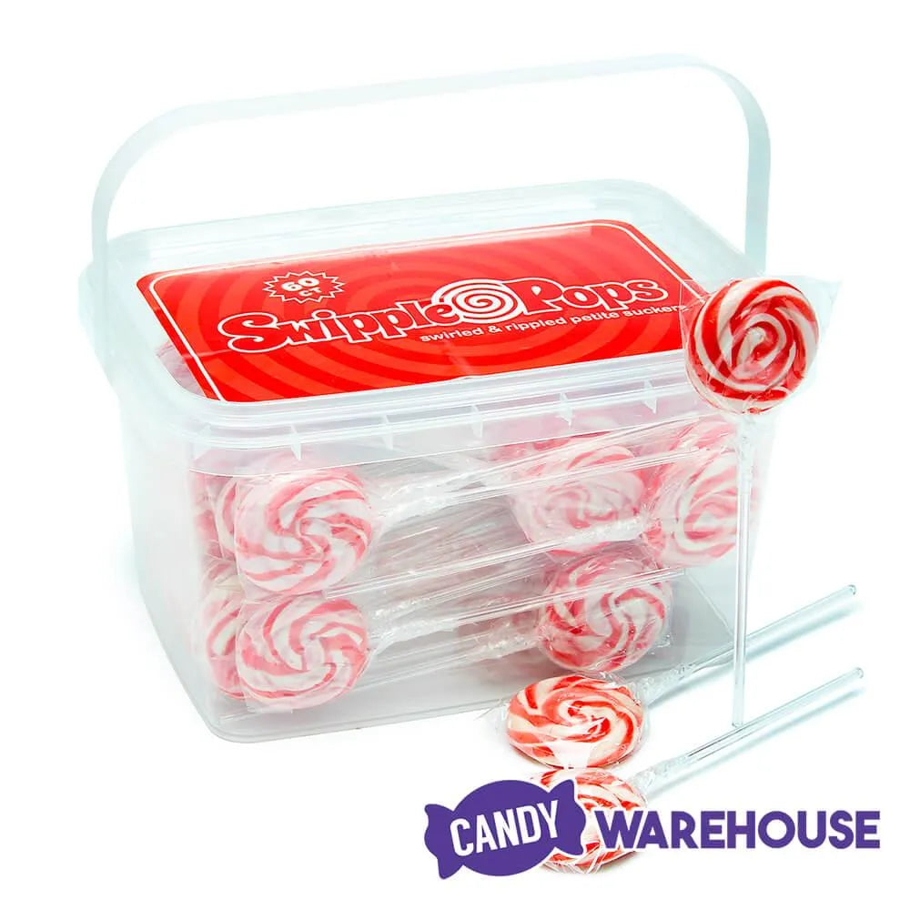 Swipple Pops Petite Swirl Ripple Lollipops - Red Cherry: 60-Piece Tub