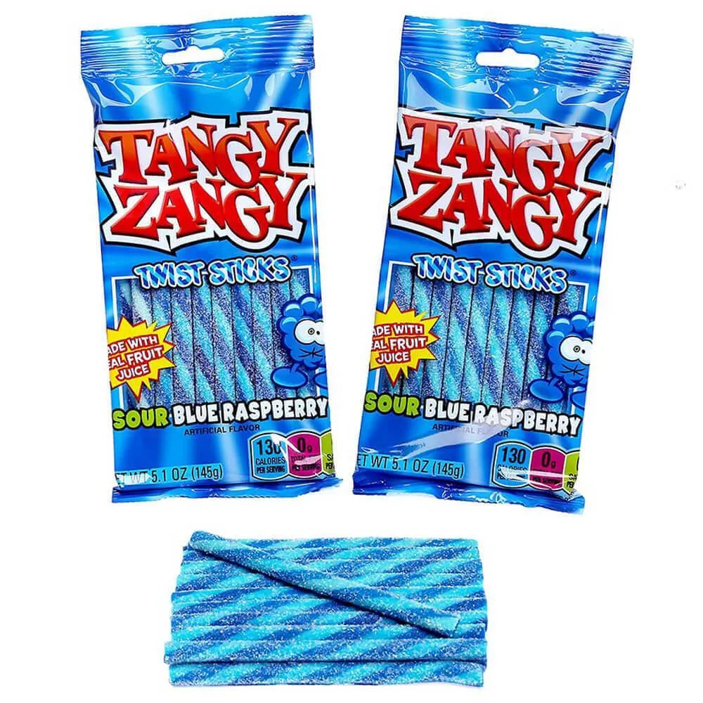 Tangy Zangy Twist Sticks Candy Packs - Sour Blue Raspberry: 12-Piece Box