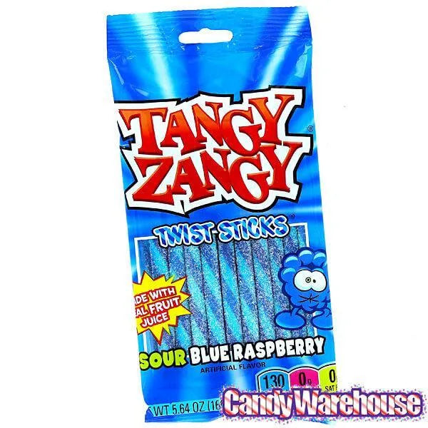 Tangy Zangy Twist Sticks Candy Packs - Sour Blue Raspberry: 12-Piece Box