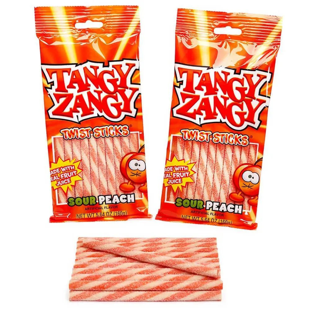 Tangy Zangy Twist Sticks Candy Packs - Sour Peach: 12-Piece Box