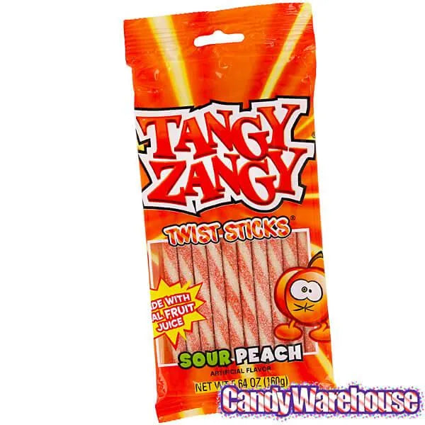 Tangy Zangy Twist Sticks Candy Packs - Sour Peach: 12-Piece Box