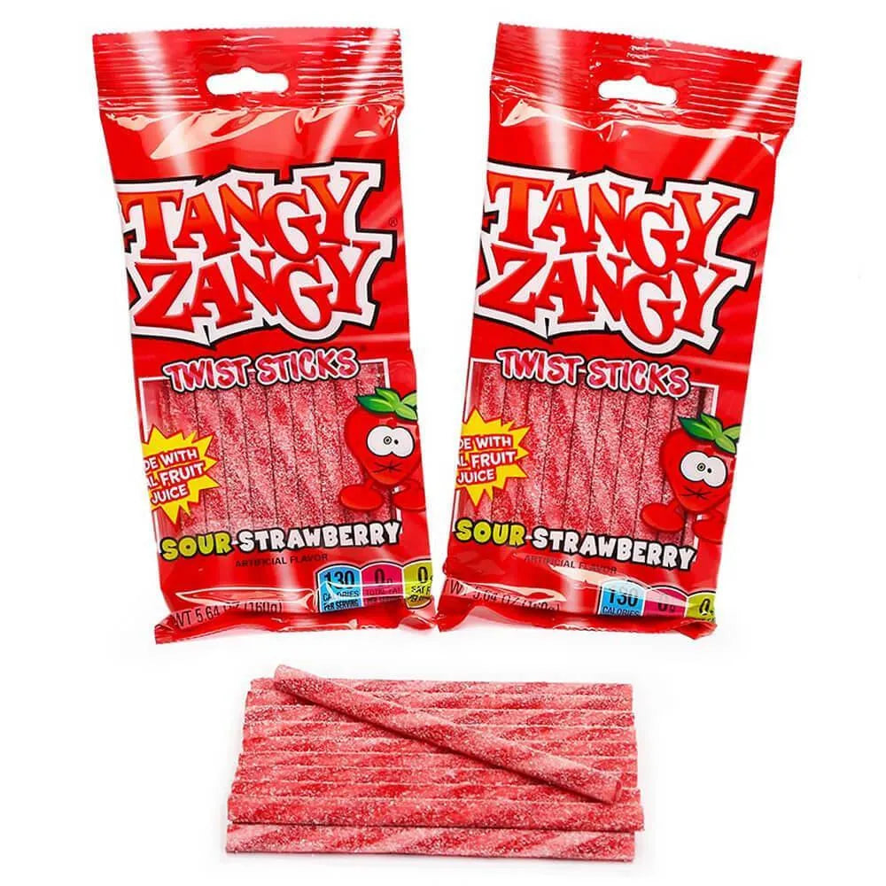 Tangy Zangy Twist Sticks Candy Packs - Sour Strawberry: 12-Piece Box