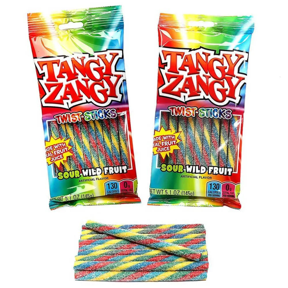 Tangy Zangy Twist Sticks Candy Packs - Sour Wild Fruit: 12-Piece Box