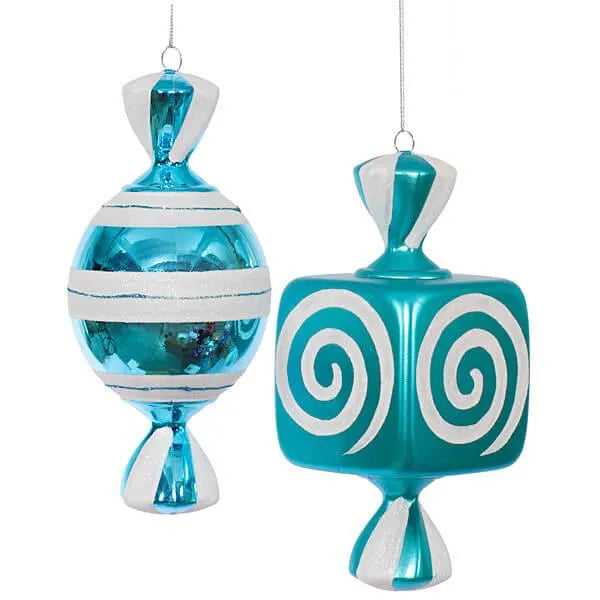 Teal Blue Large Candy Ornaments - 8 Inch: 2-Piece Box