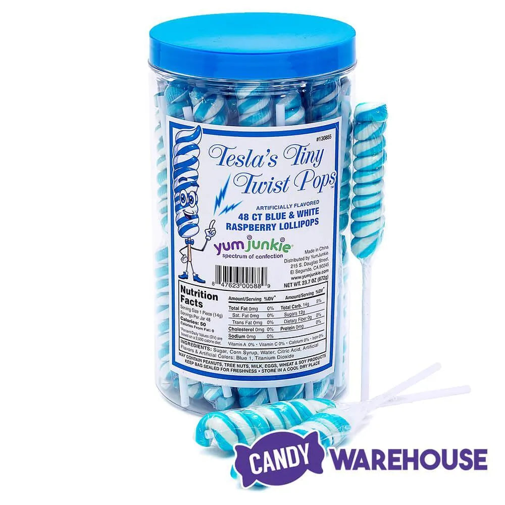 Tesla's Tiny Twist Pops - Blue Raspberry: 48-Piece Jar