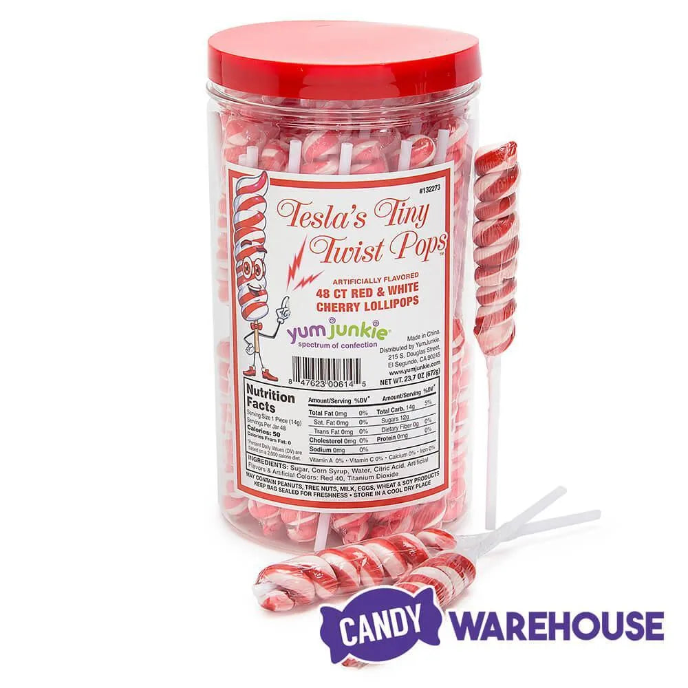 Tesla's Tiny Twist Pops - Cherry: 48-Piece Jar