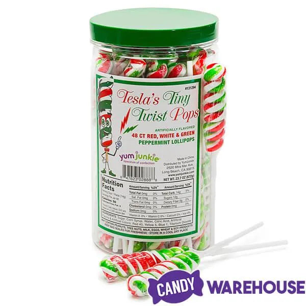 Tesla's Tiny Twist Pops - Christmas Peppermint: 48-Piece Jar