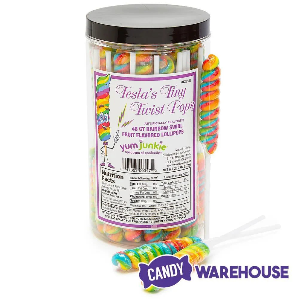 Tesla's Tiny Twist Pops - Rainbow: 48-Piece Jar