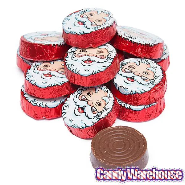 Thompson Foiled Crispy Milk Chocolate Christmas Santa Face Discs: 5LB Bag