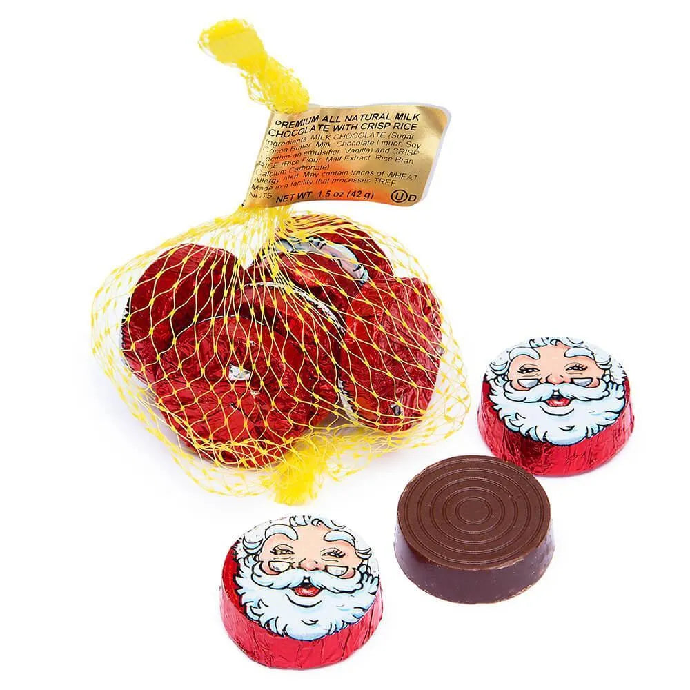 Thompson Foiled Crispy Milk Chocolate Santa Faces 1.5-Ounce Mesh Bags: 30-Piece Tub