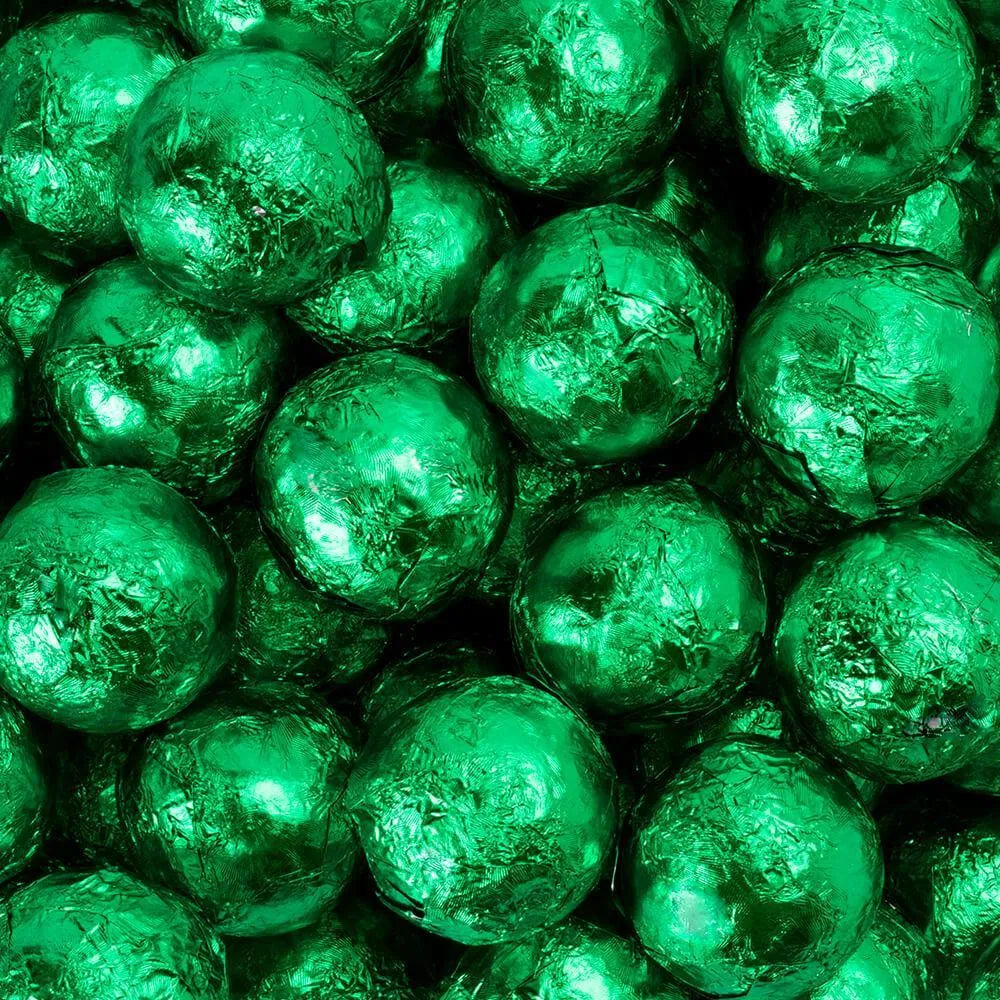 Thompson Green Foiled Milk Chocolate Balls: 5LB Bag