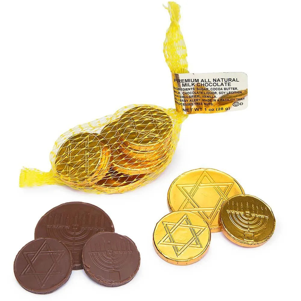 Thompson Hanukkah Gelt Gold Foiled Milk Chocolate Coins 1-Ounce Mesh Bags: 30-Piece Tub