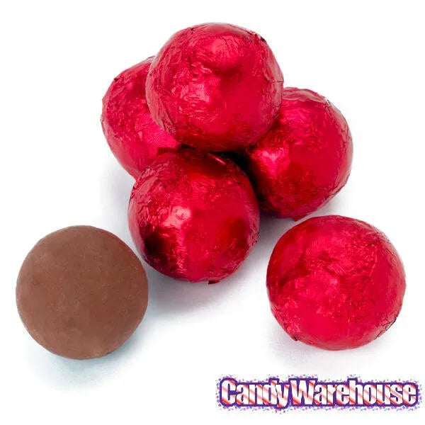 Thompson Red Foiled Milk Chocolate Balls: 5LB Bag